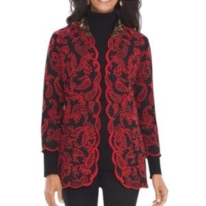Chico's Women Red and Black Embroidered Paisley Jacket NWT